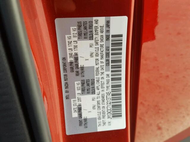 JM1DKDC71G0137745 - 2016 MAZDA CX-3 TOURI RED photo 10