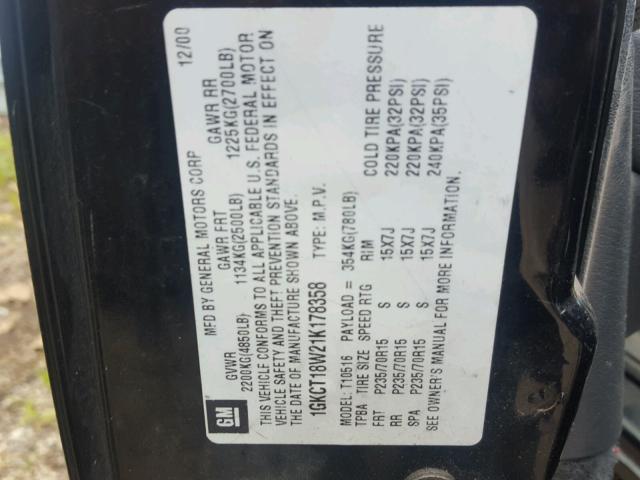 1GKCT18W21K178358 - 2001 GMC JIMMY Negro foto 10
