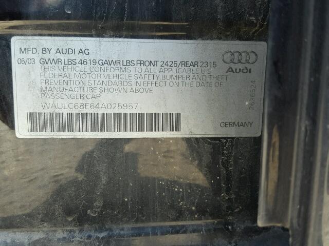 WAULC68E64A025957 - 2004 AUDI A4 1.8T QU BLACK photo 10