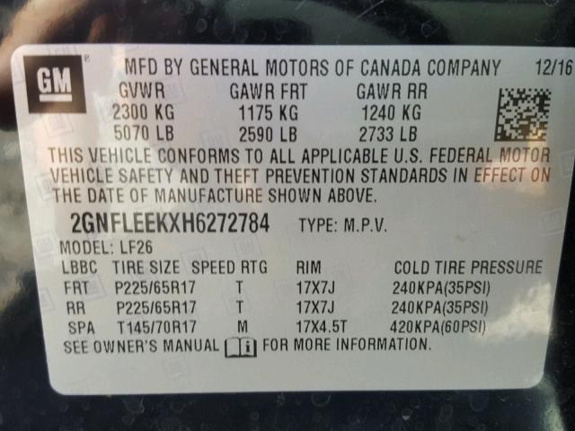 2GNFLEEKXH6272784 - 2017 CHEVROLET EQUINOX LS BLACK photo 10