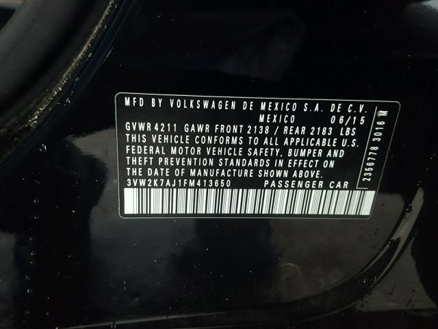 3VW2K7AJ1FM413650 - 2015 VOLKSWAGEN JETTA BASE Սև լուսանկար 10