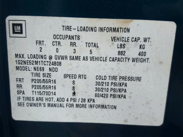 1G2NE52M1TC724808 - 1996 PONTIAC GRAND AM S GREEN photo 10