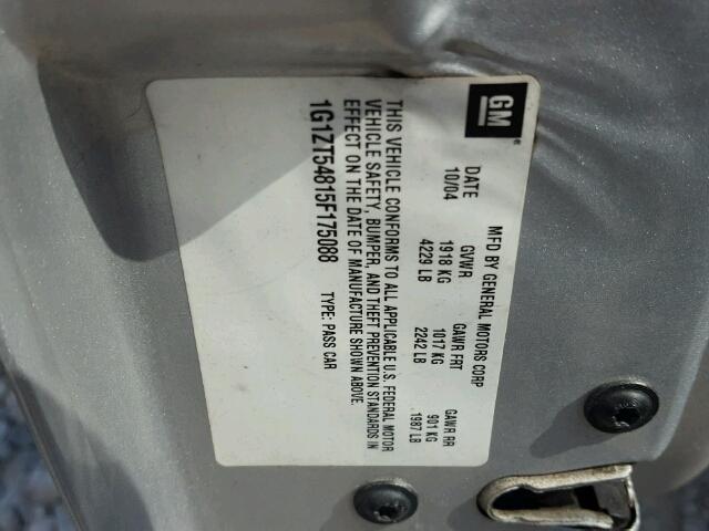 1G1ZT54815F175088 - 2005 CHEVROLET MALIBU LS ვერცხლისფერი ფოტო 10