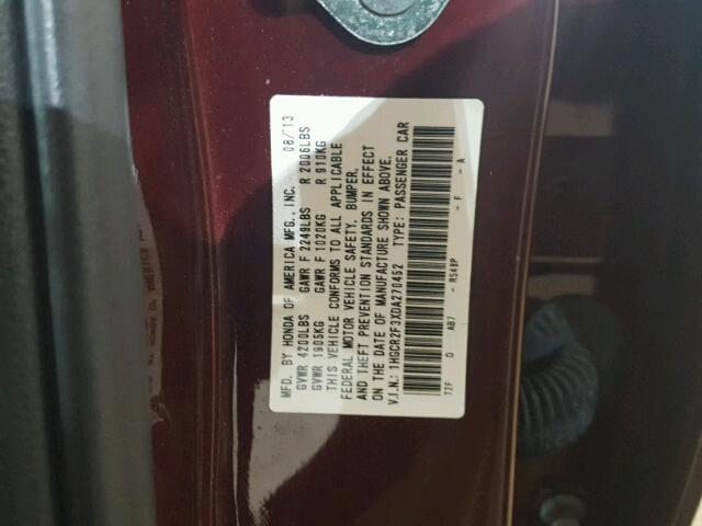 1HGCR2F3XDA270452 - 2013 HONDA ACCORD LX MAROON photo 10