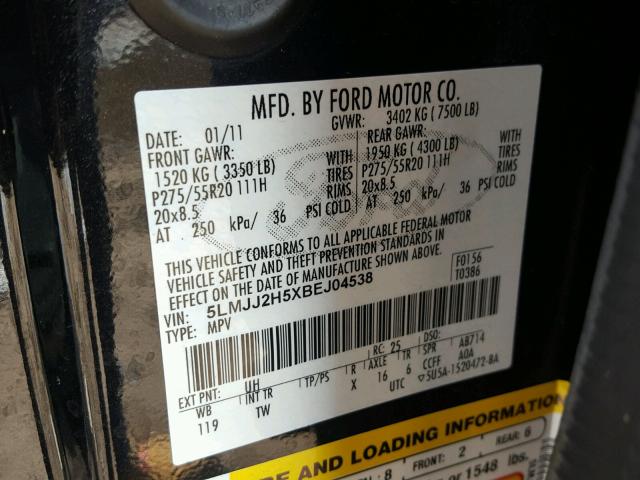 5LMJJ2H5XBEJ04538 - 2011 LINCOLN NAVIGATOR Schwarz Foto 10