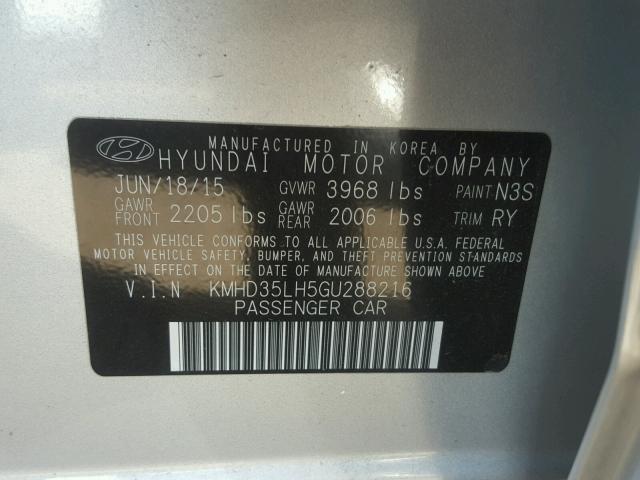 KMHD35LH5GU288216 - 2016 HYUNDAI ELANTRA GT SILVER photo 10