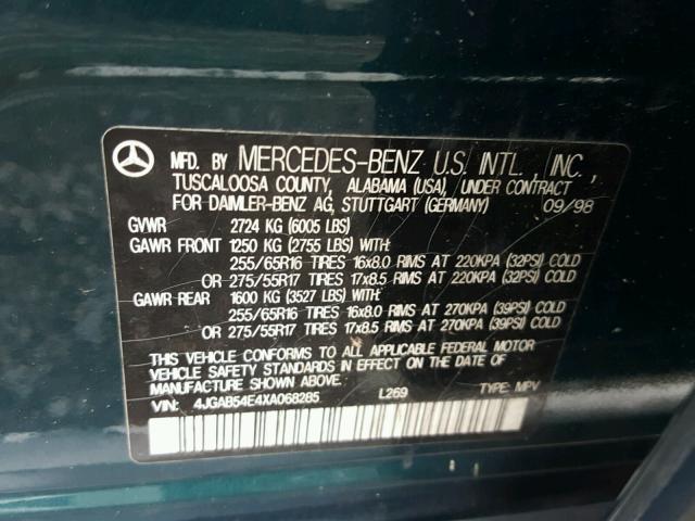 4JGAB54E4XA068285 - 1999 MERCEDES-BENZ ML 320 GREEN photo 10