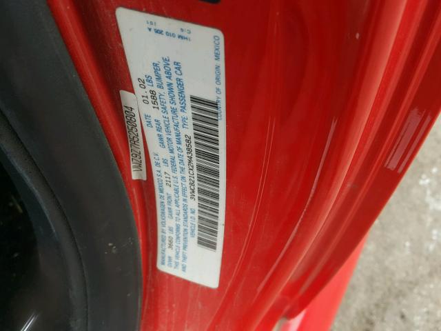 3VWCB21CX2M438582 - 2002 VOLKSWAGEN NEW BEETLE 红色 照片 10