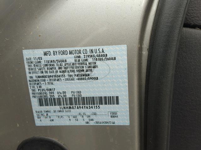 1LNHM87A94Y634155 - 2004 LINCOLN LS SILVER photo 10