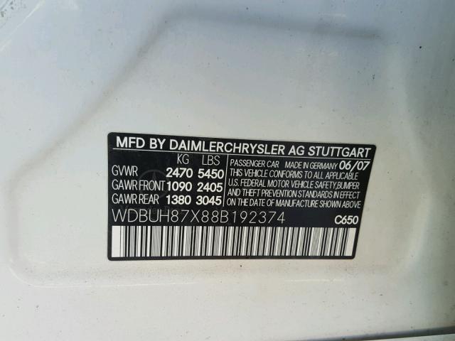 WDBUH87X88B192374 - 2008 MERCEDES-BENZ E 350 4MAT WHITE photo 10