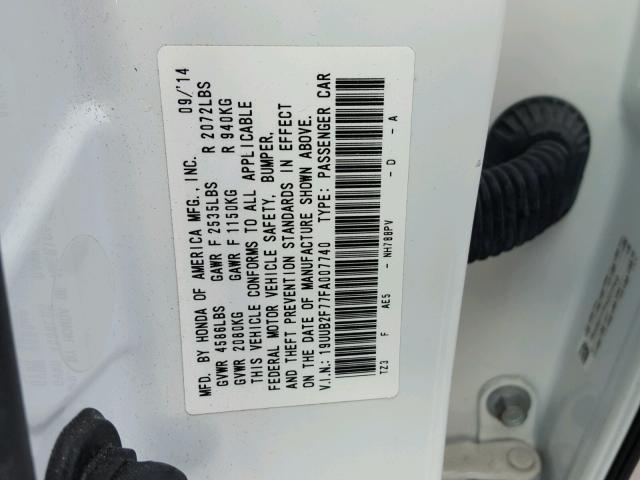 19UUB2F77FA007740 - 2015 ACURA TLX ADVANC WHITE photo 10