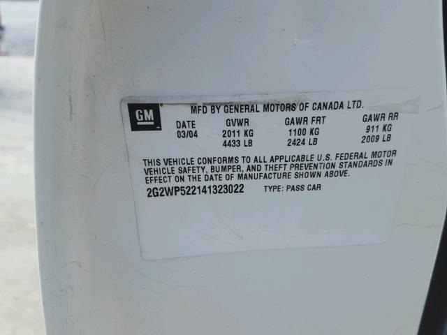 2G2WP522141323022 - 2004 PONTIAC GRAND PRIX WHITE photo 10