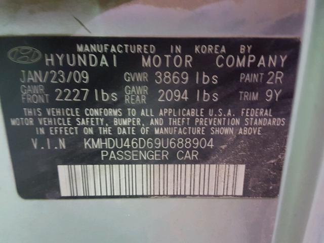 KMHDU46D69U688904 - 2009 HYUNDAI ELANTRA GL SILVER photo 10