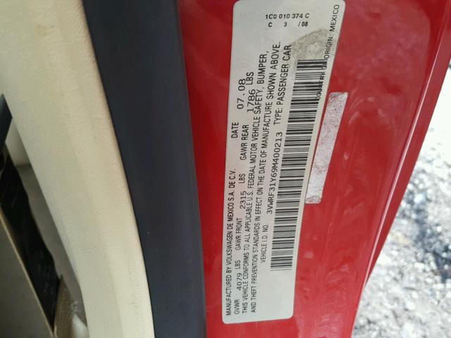 3VWRF31Y69M400213 - 2009 VOLKSWAGEN NEW BEETLE 红色 照片 10