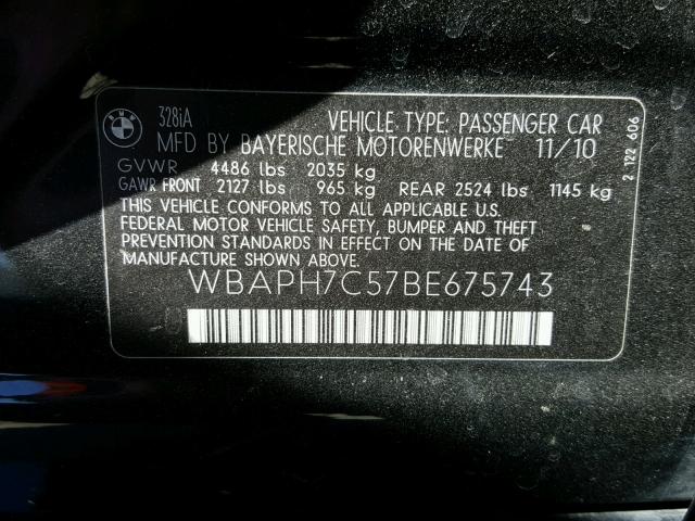 WBAPH7C57BE675743 - 2011 BMW 328 I BLACK photo 10