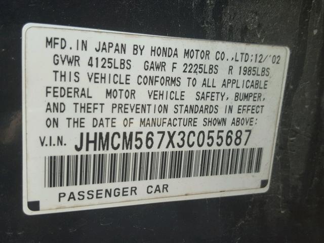 JHMCM567X3C055687 - 2003 HONDA ACCORD BLACK photo 10