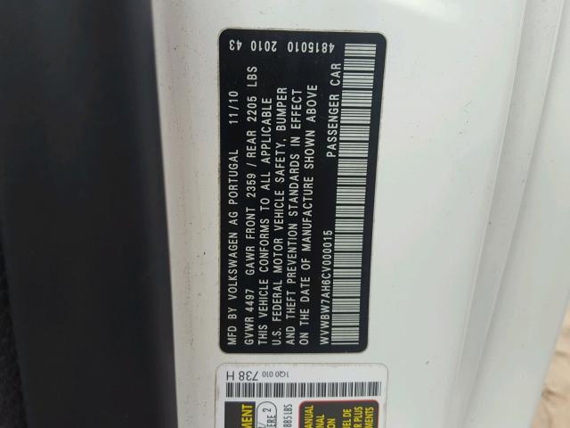 WVWBW7AH6CV000015 - 2012 VOLKSWAGEN EOS KOMFOR თეთრი ფოტო 10