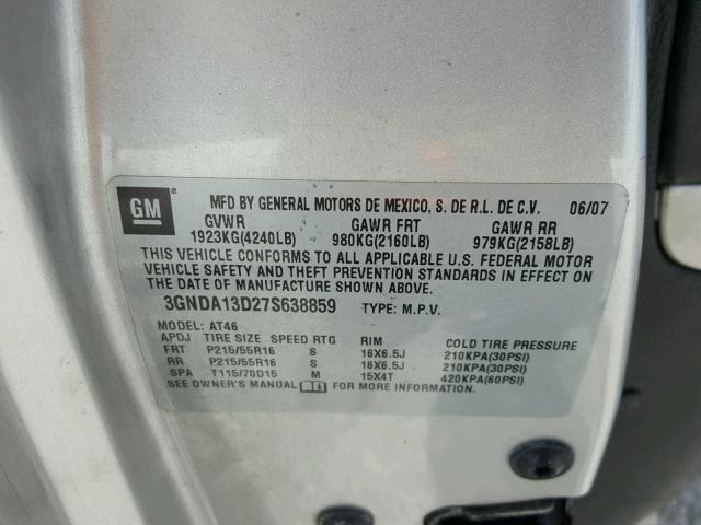 3GNDA13D27S638859 - 2007 CHEVROLET HHR LS Plata foto 10