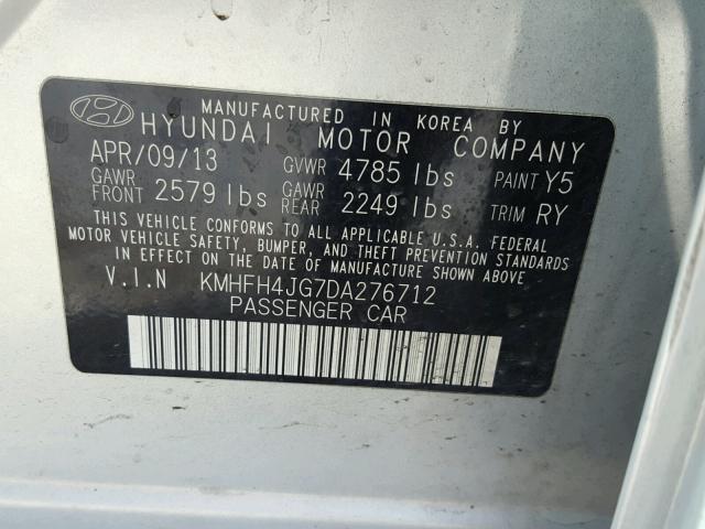 KMHFH4JG7DA276712 - 2013 HYUNDAI AZERA GLS SILVER photo 10