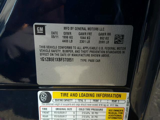 1G1ZB5E1XBF370851 - 2011 CHEVROLET MALIBU LS Mavi foto 10