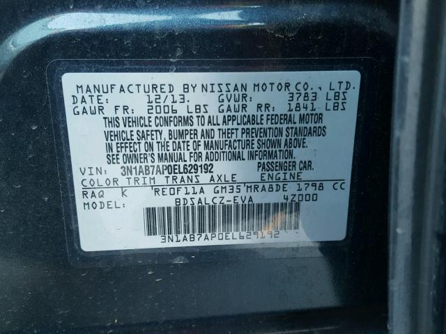 3N1AB7AP0EL629192 - 2014 NISSAN SENTRA CHARCOAL photo 10