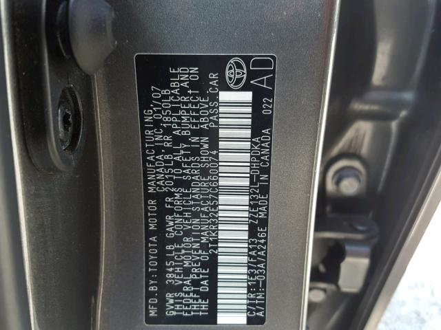 2T1KR32E57C660074 - 2007 TOYOTA COROLLA MA GRAY photo 10