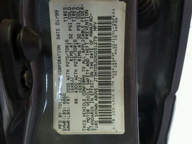 JT3HT05J0X0051279 - 1999 TOYOTA LAND CRUIS GRAY photo 10