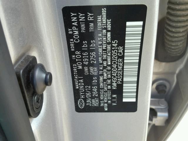 KMHGC4DD4CU205145 - 2012 HYUNDAI GENESIS 3. SILVER photo 10