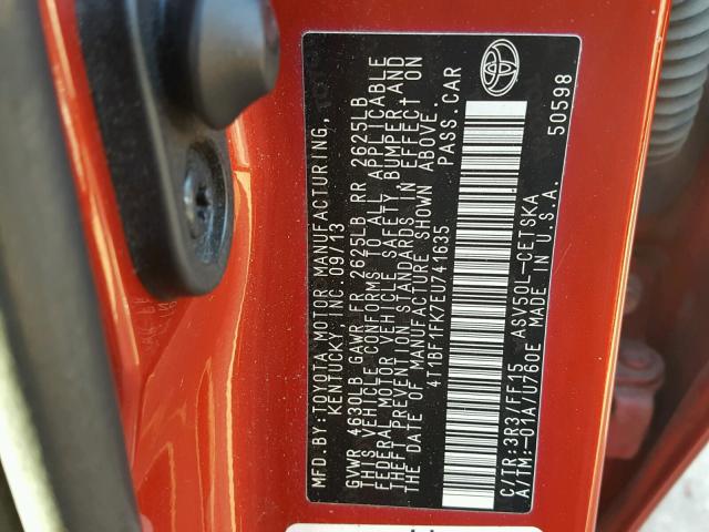 4T1BF1FK7EU741635 - 2014 TOYOTA CAMRY L RED photo 10