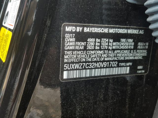 5UXWZ7C32H0V91702 - 2017 BMW X3 SDRIVE2 BLACK photo 10