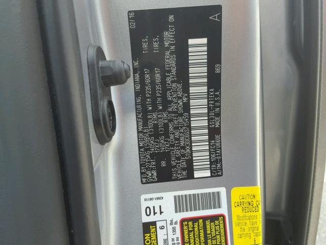 5TDKK3DC6GS715459 - 2016 TOYOTA SIENNA LE SILVER photo 10