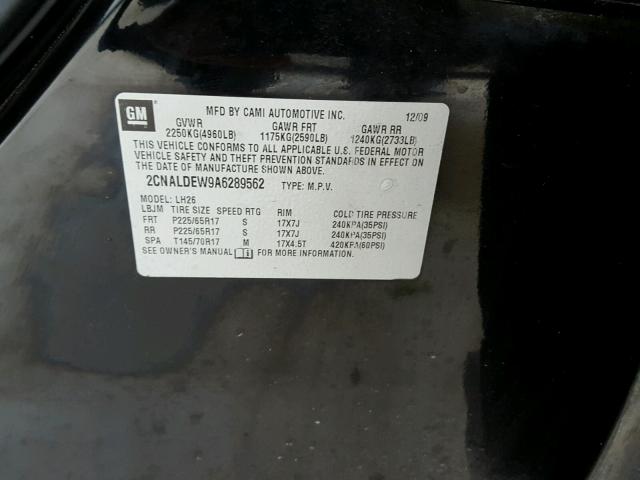 2CNALDEW9A6289562 - 2010 CHEVROLET EQUINOX LT BLACK photo 10