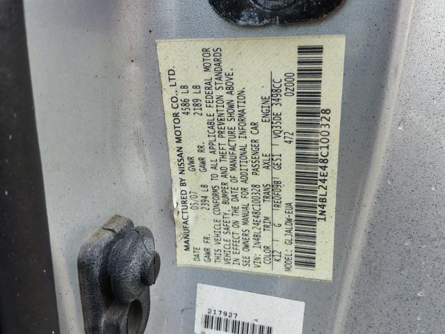 1N4BL24E48C100328 - 2008 NISSAN ALTIMA 3.5 SILVER photo 10