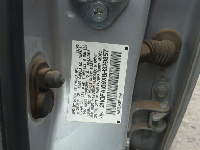 2HGFA169X8H320857 - 2008 HONDA CIVIC EXL 银色 照片 10