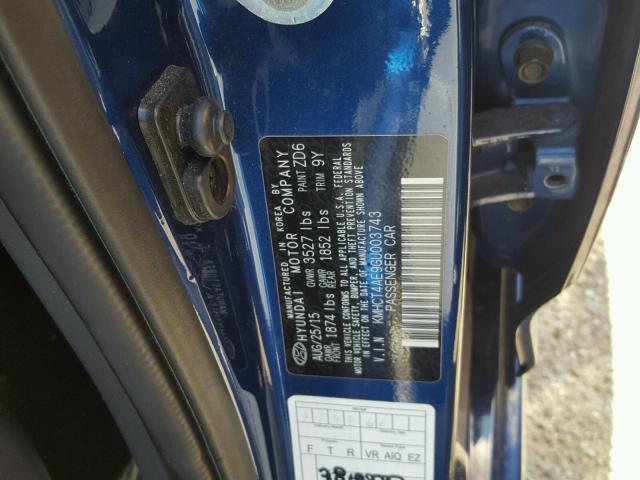 KMHCT4AE9GU003743 - 2016 HYUNDAI ACCENT SE BLUE photo 10