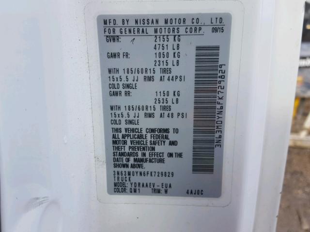 3N63M0YN6FK729829 - 2015 CHEVROLET CITY EXPRE WHITE photo 10