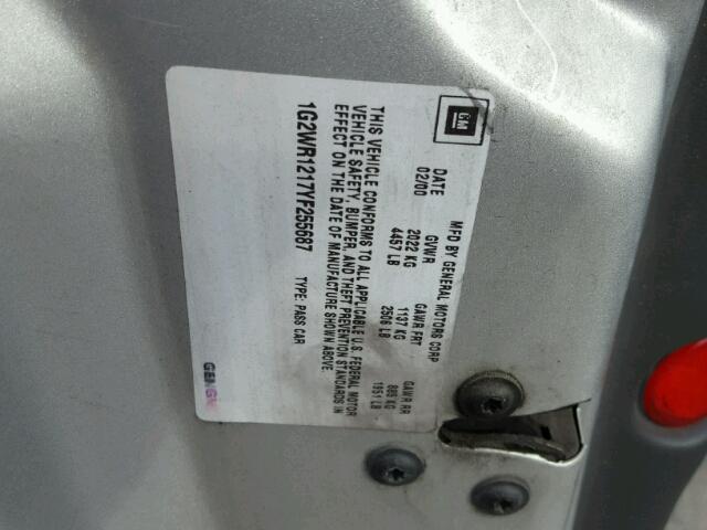 1G2WR1217YF255687 - 2000 PONTIAC GRAND PRIX SILVER photo 10