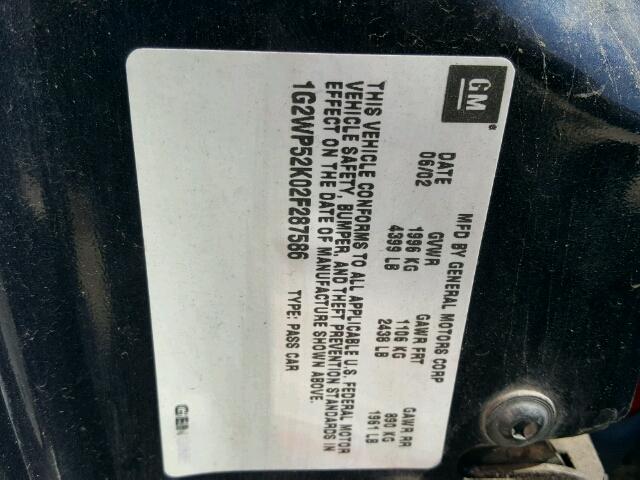 1G2WP52K02F287586 - 2002 PONTIAC GRAND PRIX Կապույտ լուսանկար 10