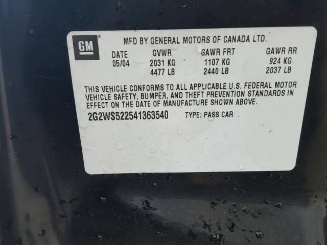 2G2WS522541363540 - 2004 PONTIAC GRAND PRIX Қара фото 10