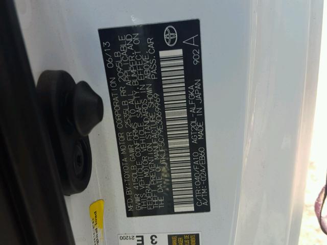 JTKJF5C79E3069969 - 2014 TOYOTA SCION TC 白色 照片 10