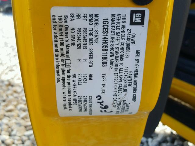 1GCES14H05B118003 - 2005 CHEVROLET SSR 黄色 照片 10