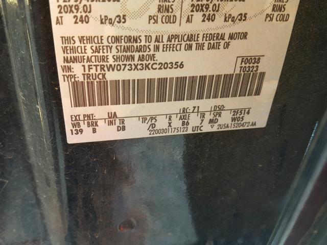 1FTRW073X3KC20356 - 2003 FORD F150 BLACK photo 10