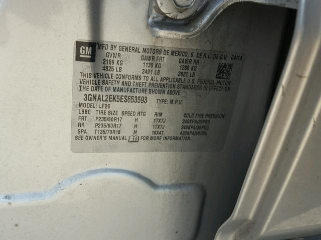 3GNAL2EK5ES653593 - 2014 CHEVROLET CAPTIVA LS 银色 照片 10