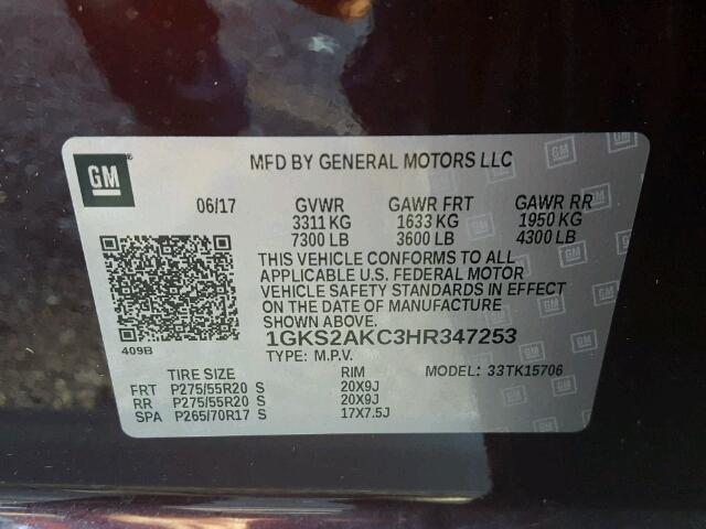 1GKS2AKC3HR347253 - 2017 GMC YUKON SLE BURGUNDY photo 10