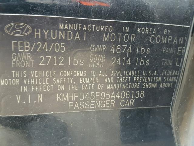 KMHFU45E95A406138 - 2005 HYUNDAI XG 350 BLACK photo 10