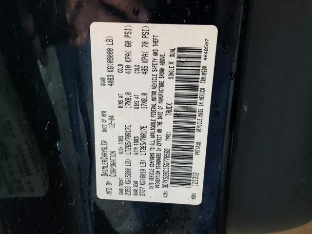 3D7KS28C15G778569 - 2005 DODGE RAM 2500 S შავი ფოტო 10