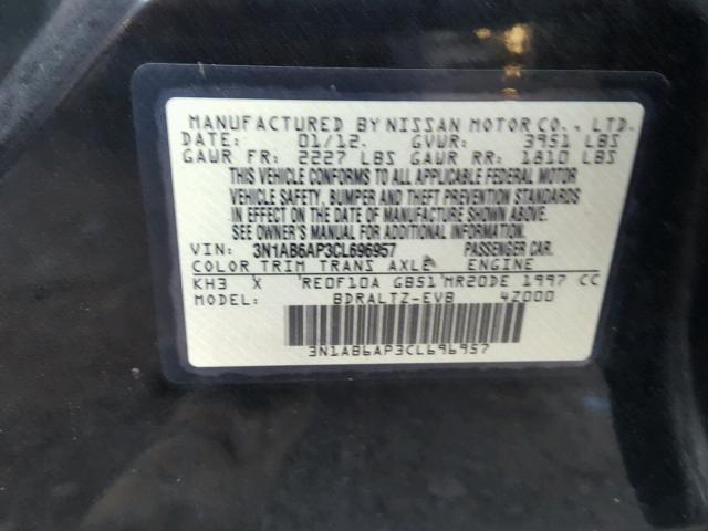 3N1AB6AP3CL696957 - 2012 NISSAN SENTRA 2.0 BLACK photo 10