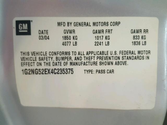 1G2NG52EX4C235375 - 2004 PONTIAC GRAND AM S GRAY photo 10