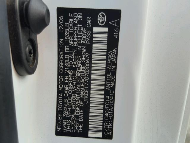 JTKDE177070200679 - 2007 TOYOTA SCION TC 白色 照片 10