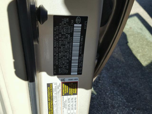 4T4BE46K69R062245 - 2009 TOYOTA CAMRY BASE TAN photo 10